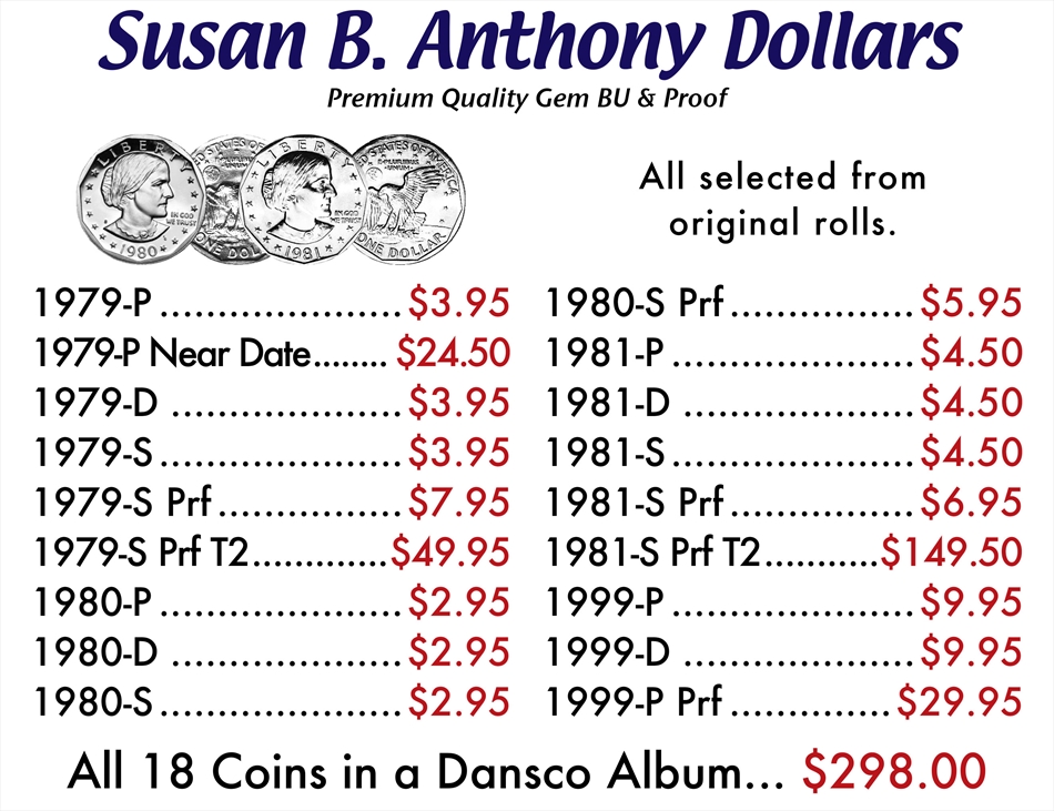 susan b anthony coin value list