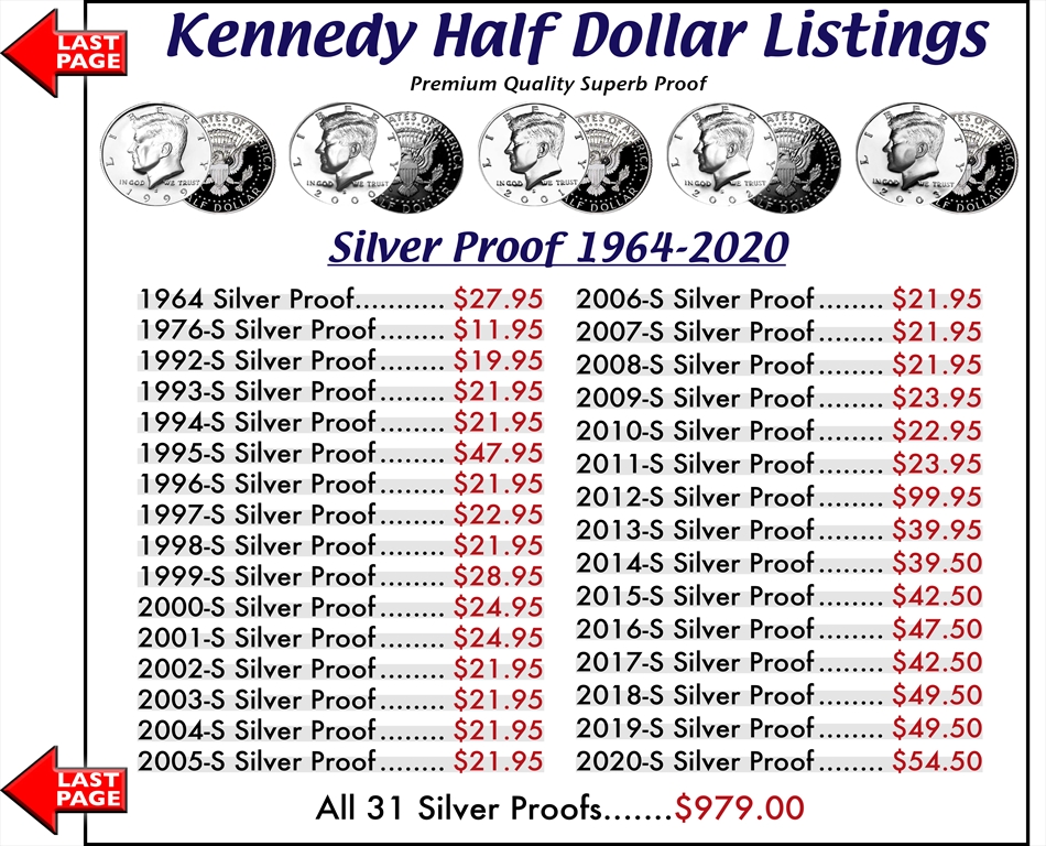 HALF DOLLARS Kennedy Half Dollars Silver Proofs Buy Collectible