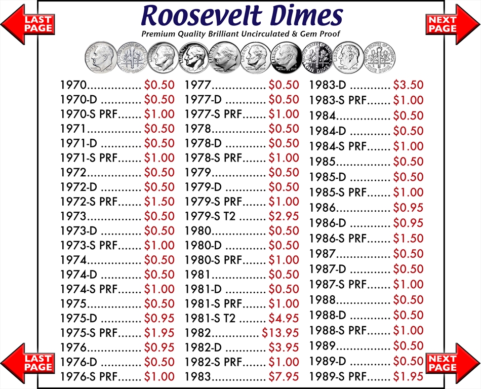 Roosevelt Dimes Value Chart