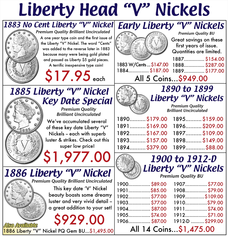 NICKELS: Regular 'V' Nickel Listings - Buy Collectible Coins Online ...