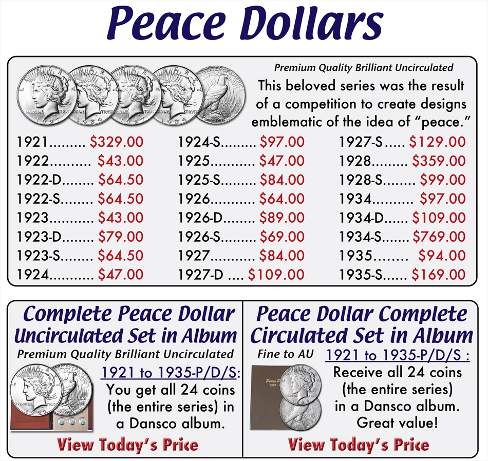 SILVER DOLLARS Peace Dollars Buy Collectible Coins Online, Rare US